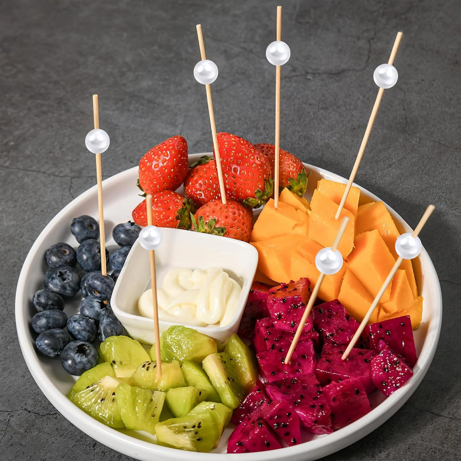 300Pcs Fancy Toothpicks for Appetizers,4.7Inch White Pearl Cocktail Picks