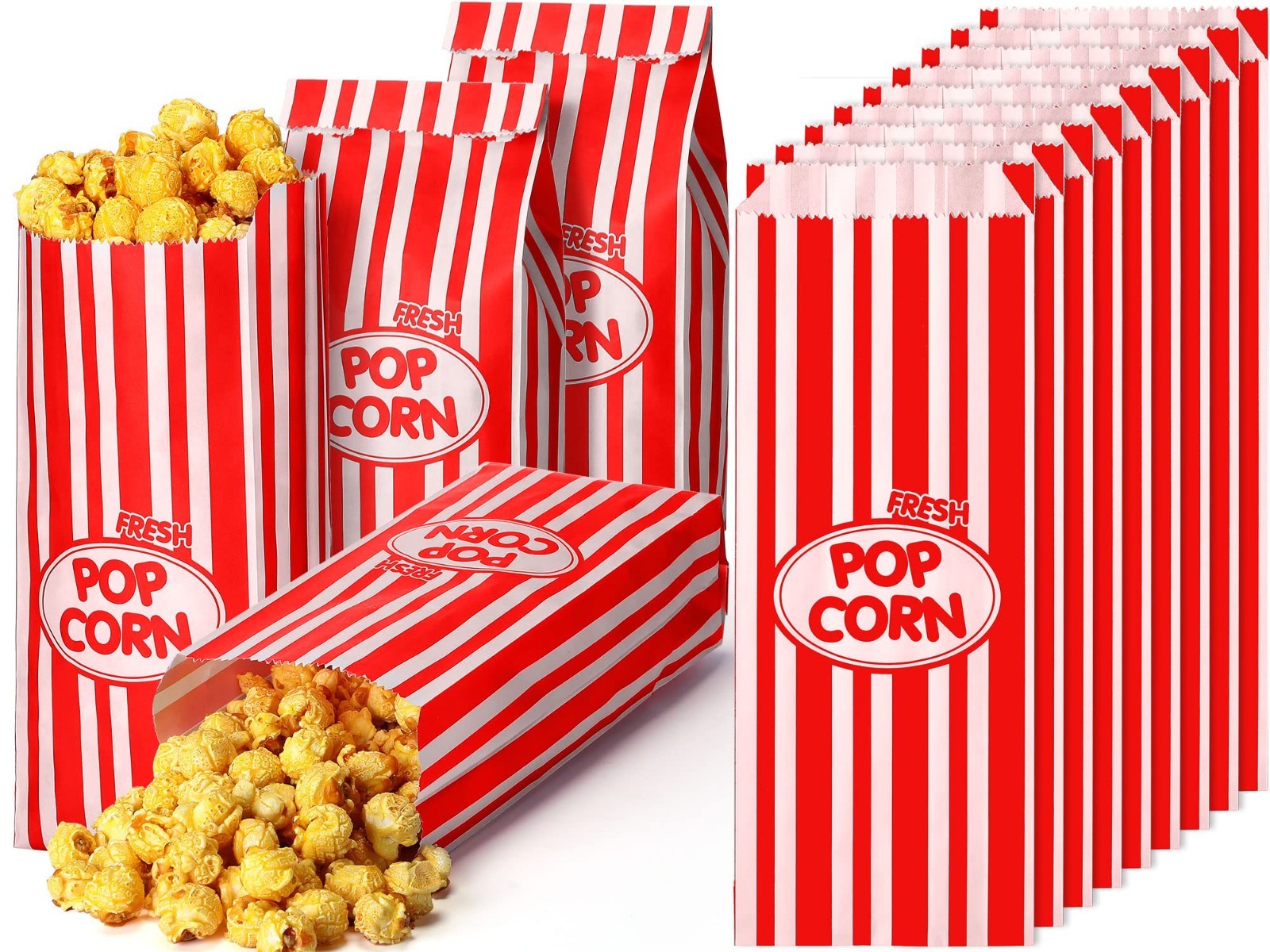 1000 Pcs 2oz Red Retro Striped Popcorn Bags – Disposable Party Favors for Events