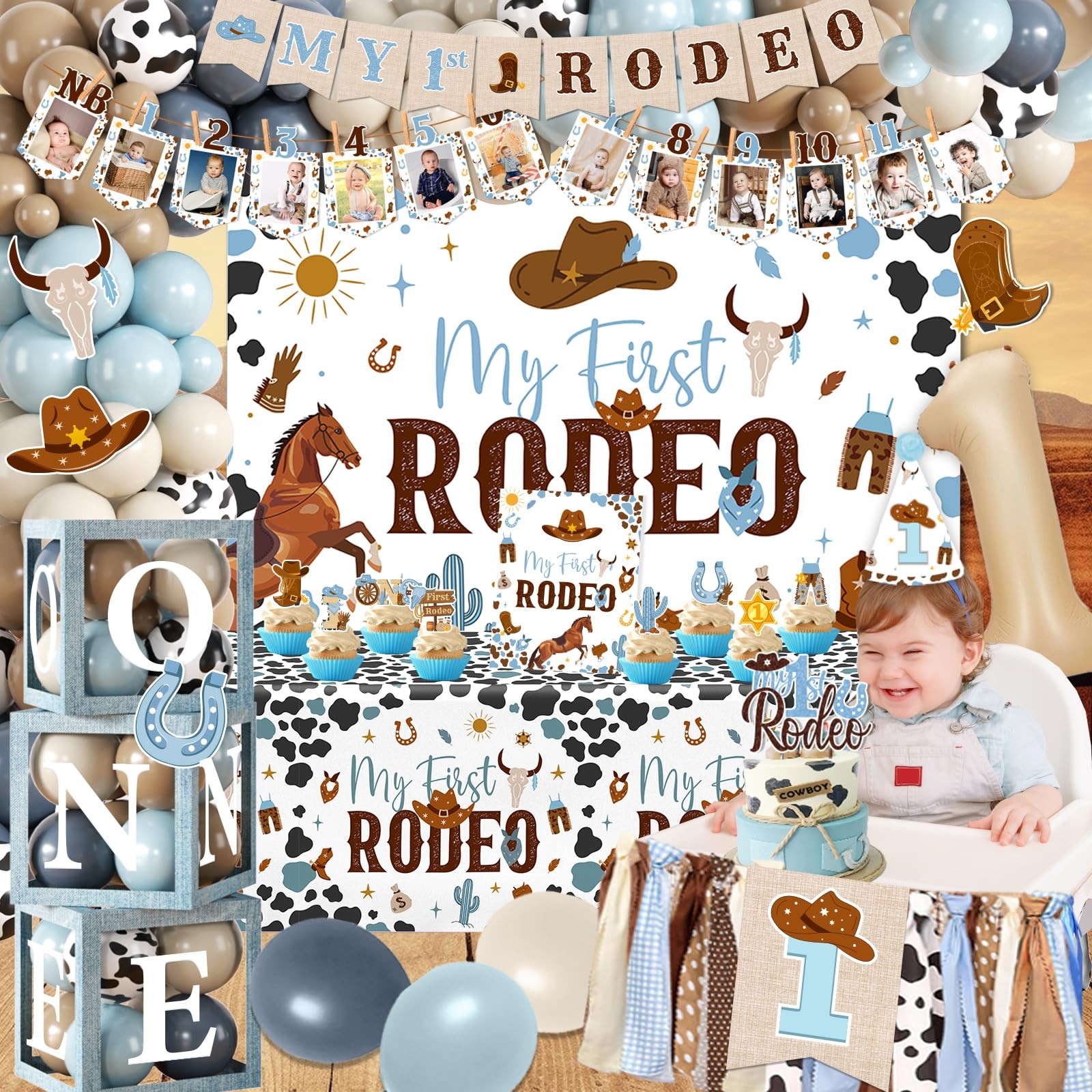 My First Rodeo Decorations Boy,1st Birthday Cowboy Party Supplies-1st First R…