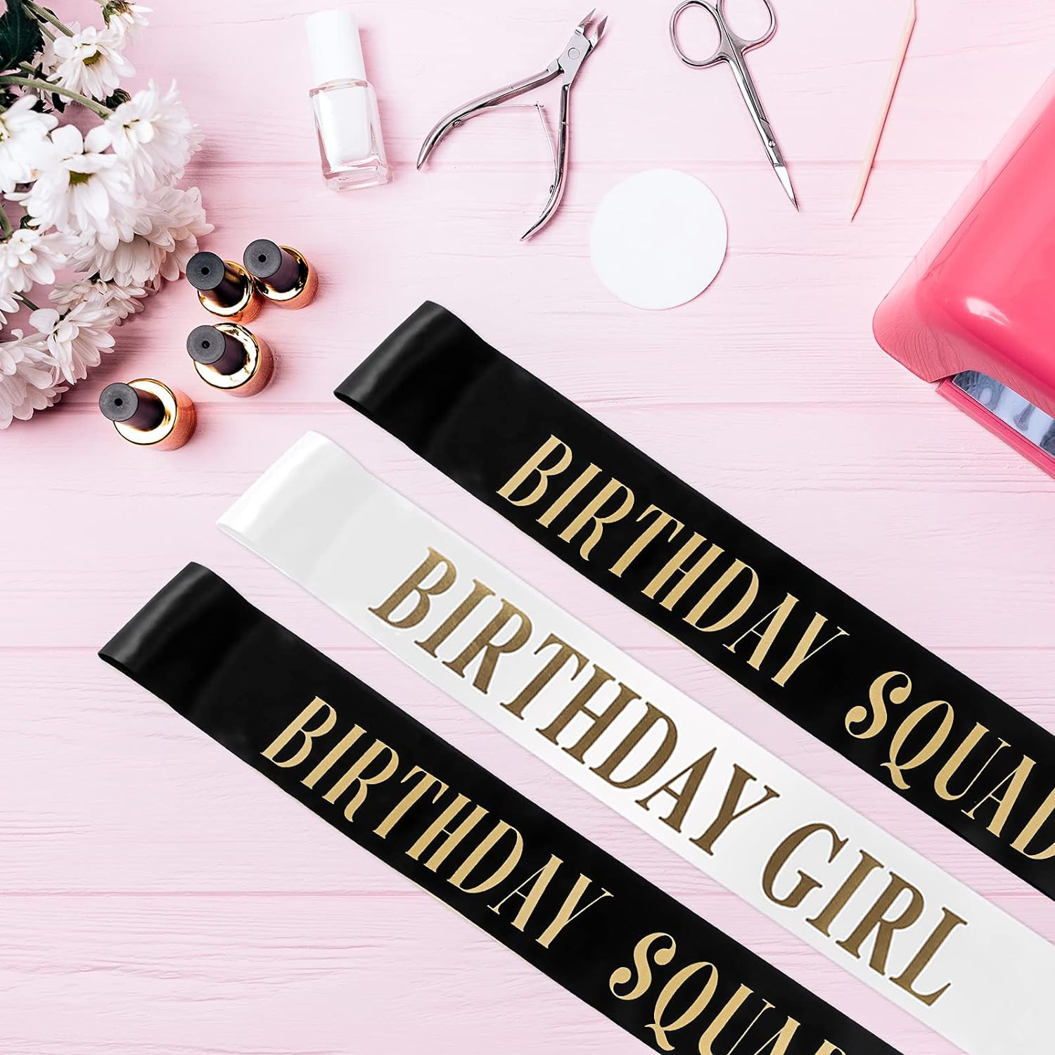 10 Pieces Birthday Gift Sash Set Black and Gold Birthday Squad Sash White and