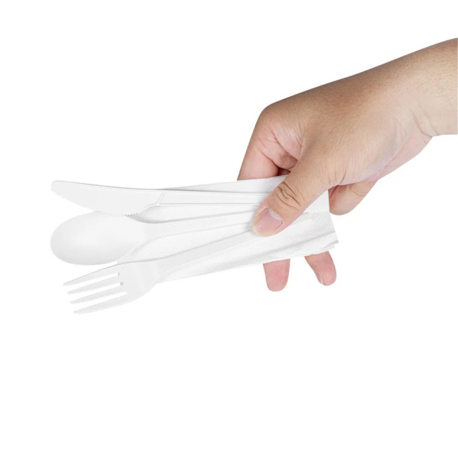 4Pcs White Medium Weight Wrapped Polypropylene Plastic Cutlery Pack with Napkin