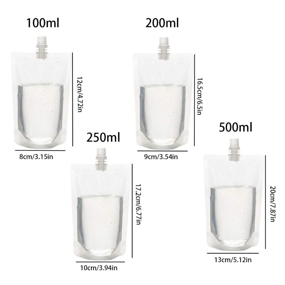 10x 100-500ml Plastic Stand Up Bag Booze Bottle Travel Festival Drink Pouch Beve