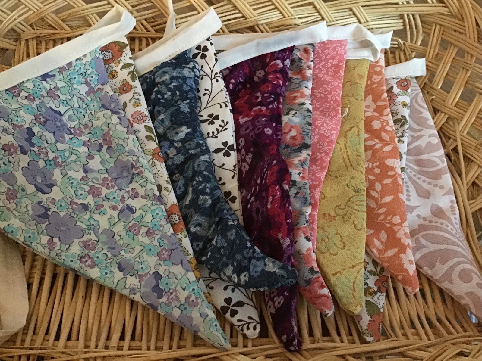 Handmade Double Sided Bunting 12 Flags Approx 3m – Multi Coloured Ditsy Floral