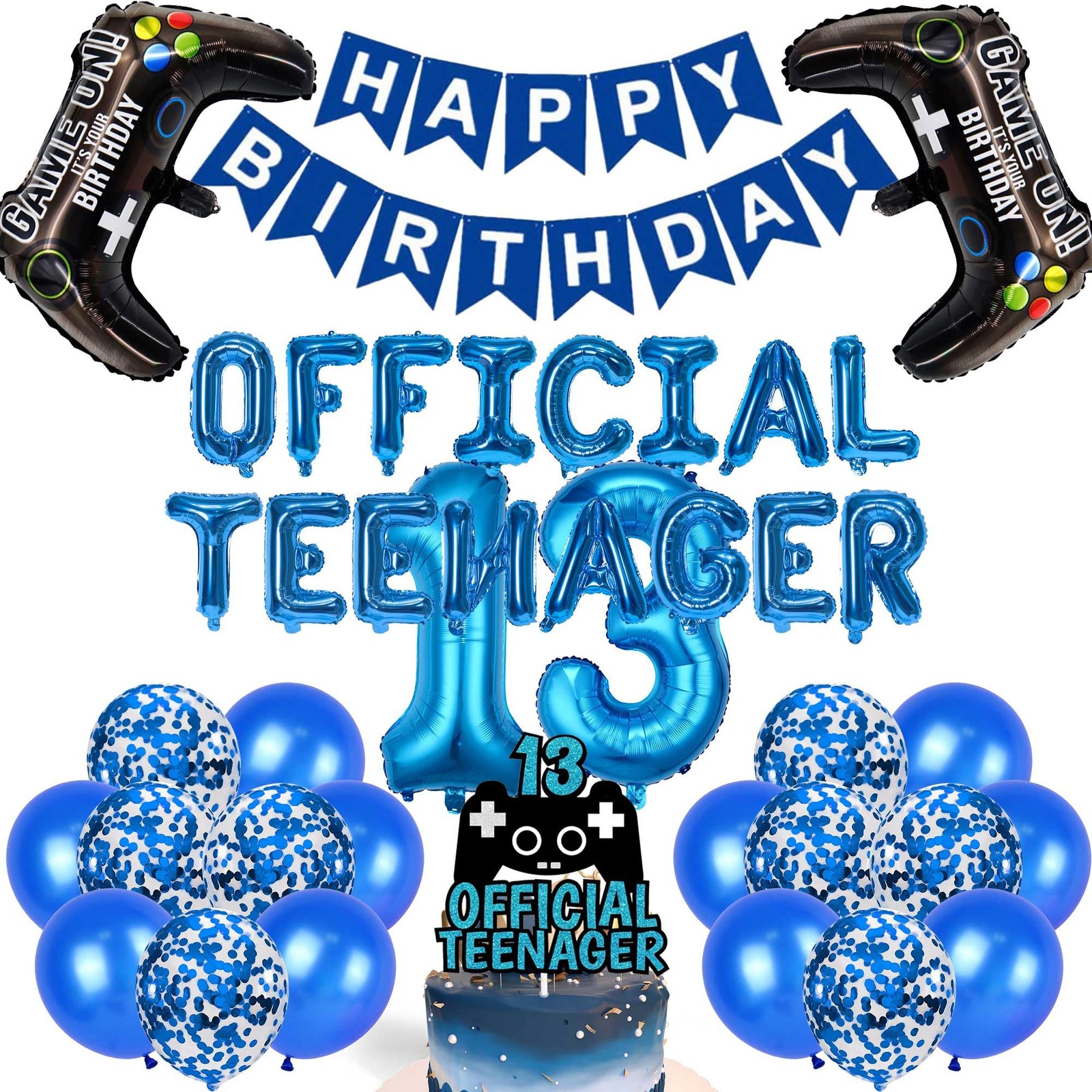 13th Birthday Decorations Boy Blue 40 Pcs Official Teenager Letter Balloons