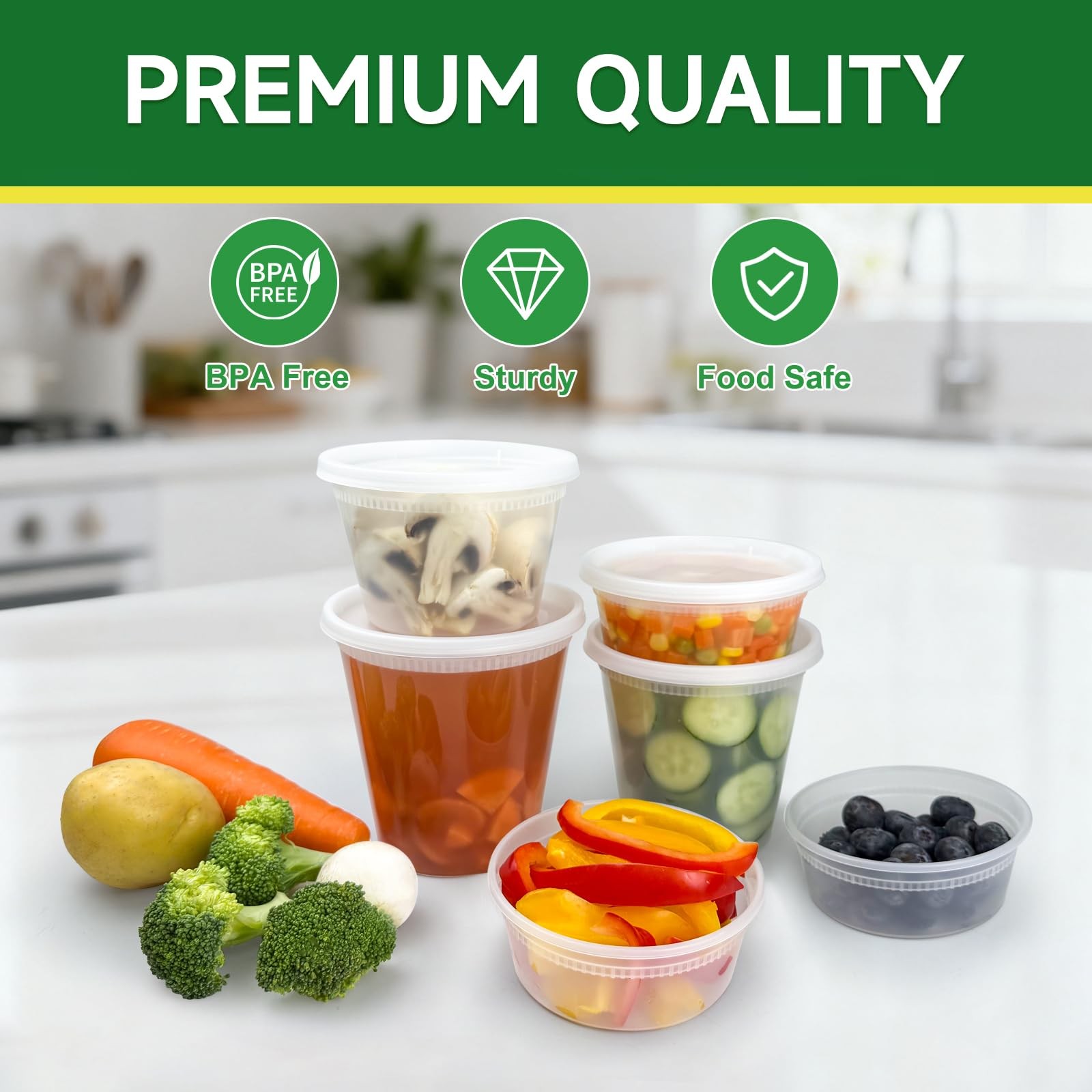 Dealusy 50 Set 24 oz Deli Containers with Lids, Leak-Proof BPA Free Plastic Take