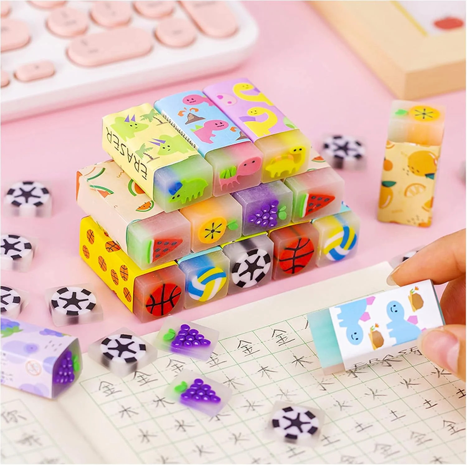 Cute Erasers for Kids Bulk 16 Pack Animal Food Fun Desk Pets Pencil Students Sch