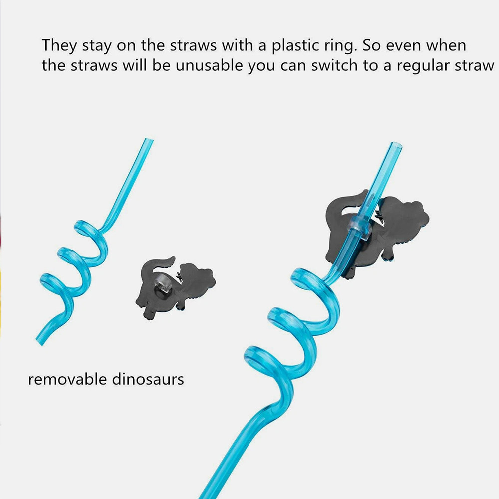 24 Straws +6 Tattoos Reusable Dinosaur Straws–Dinosaur Birthday Party Supplies