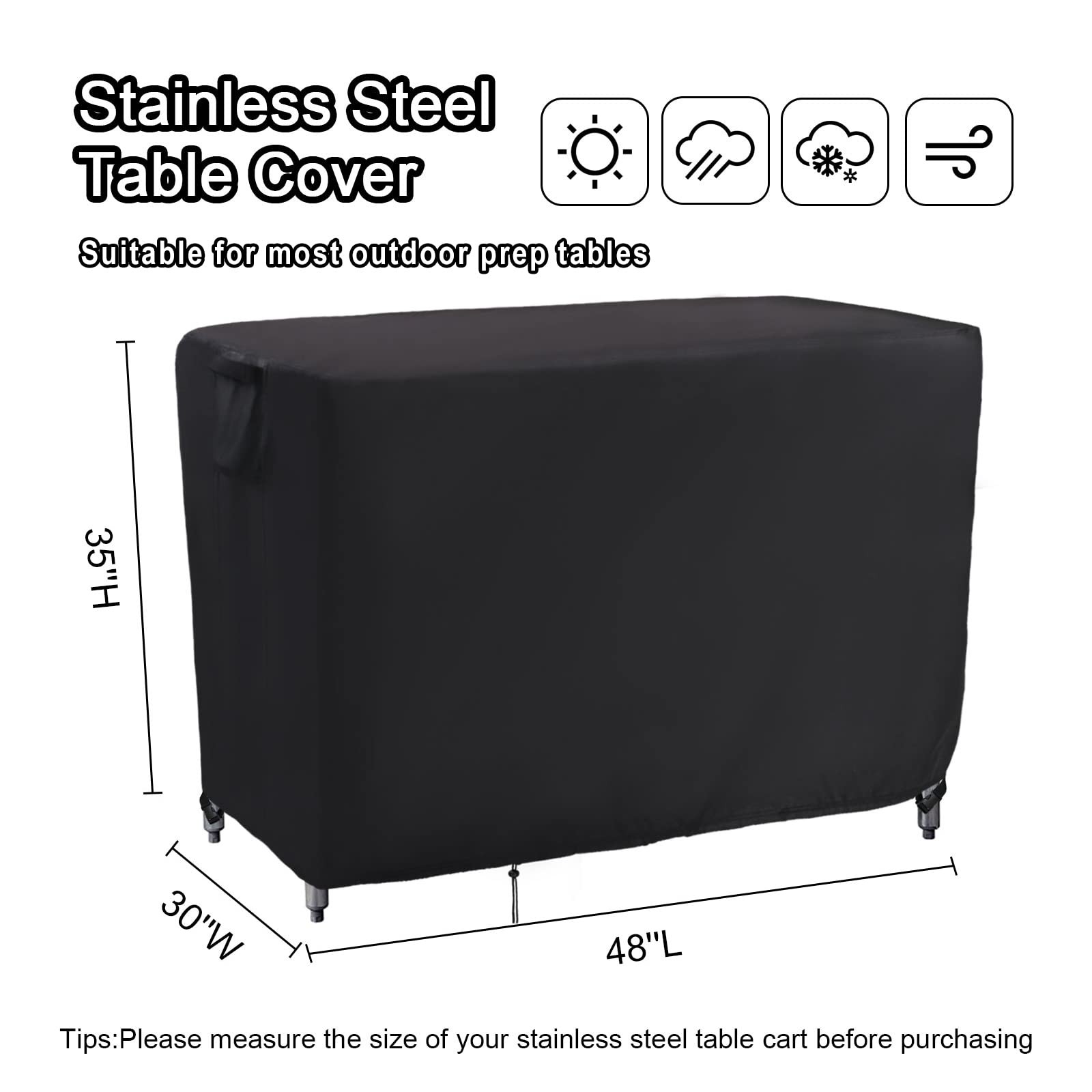 Kingling Outdoor Prep Table Cover 48 Inch, Waterproof Stainless Steel Black