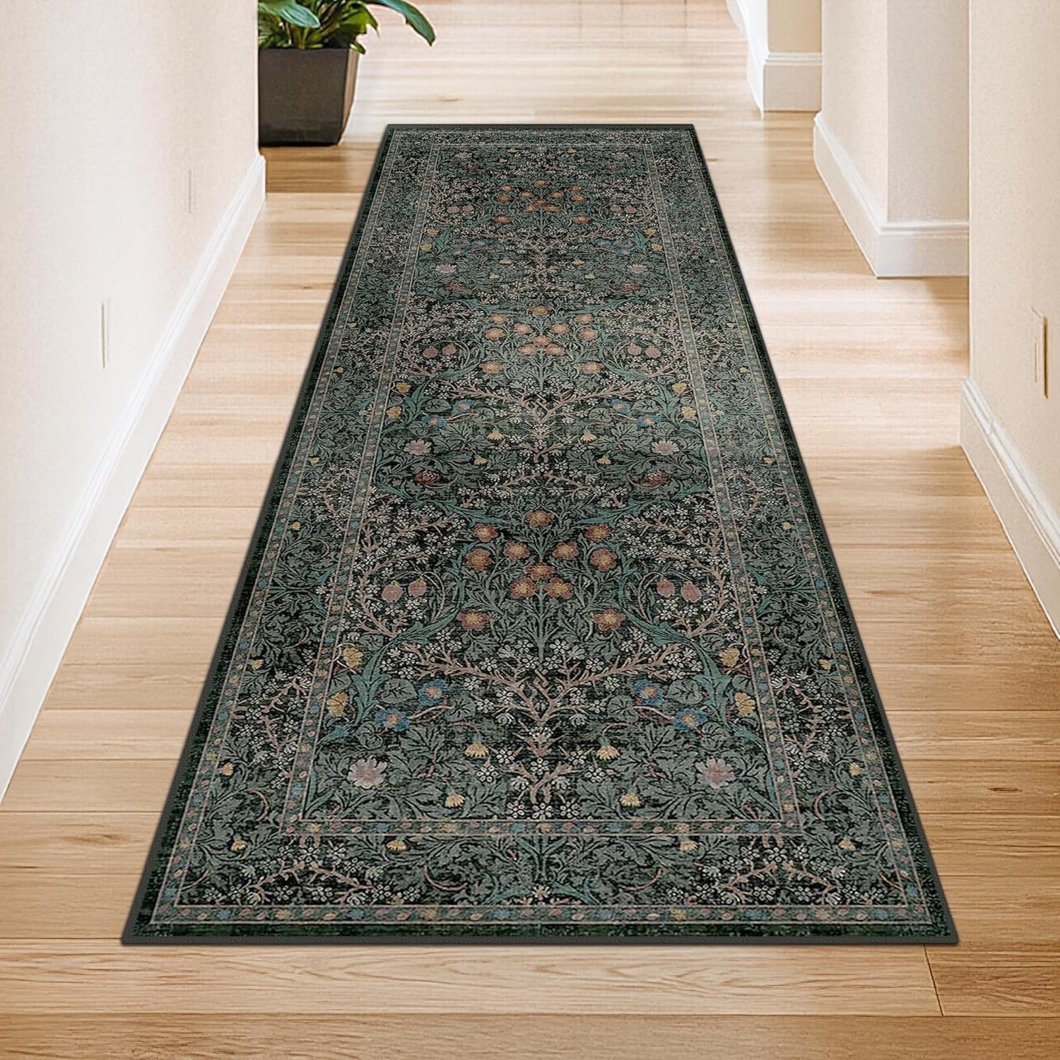Non Slip 2×6 Kitchen Runner Rug 2′ x 6′ (Runner), Dark Green / Black