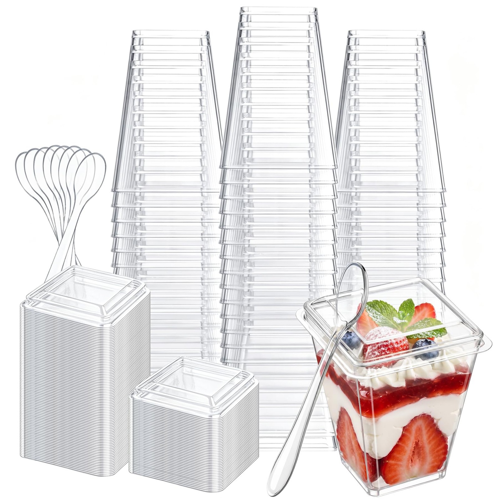 60 PCS 5 oz Plastic Dessert Cups With Lids Spoons Clear Mini Parfait Cups