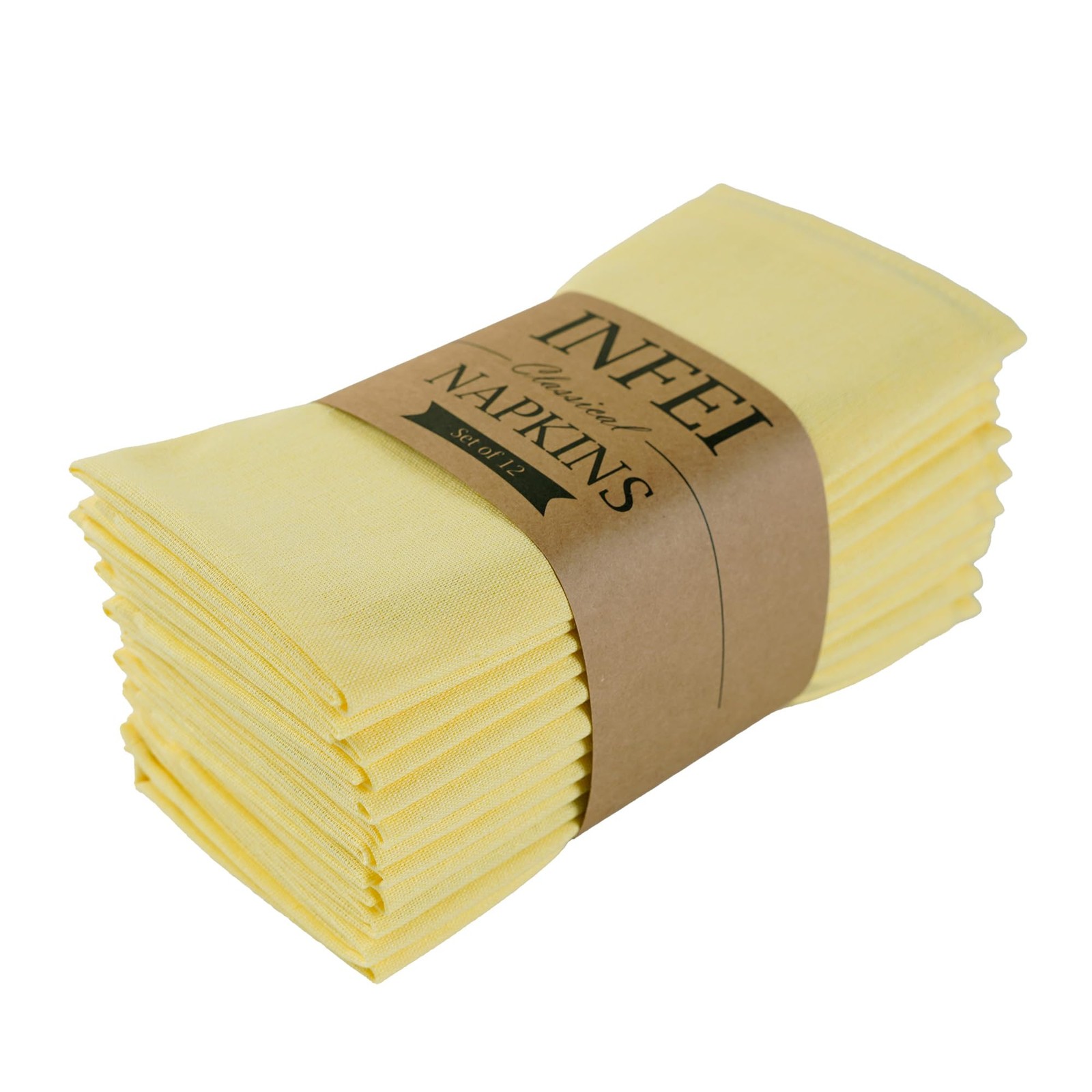 INFEI Solid Color Linen Blended Thin Dinner Cloth Napkins – Set of 12 (40 x 40 c