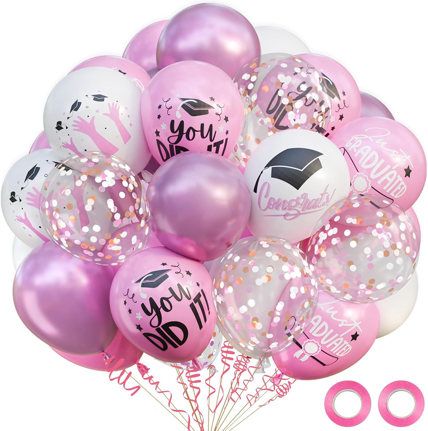 2026 Graduation Party Decorations, 68Pcs Light Pink White Metallic Pink Graduati