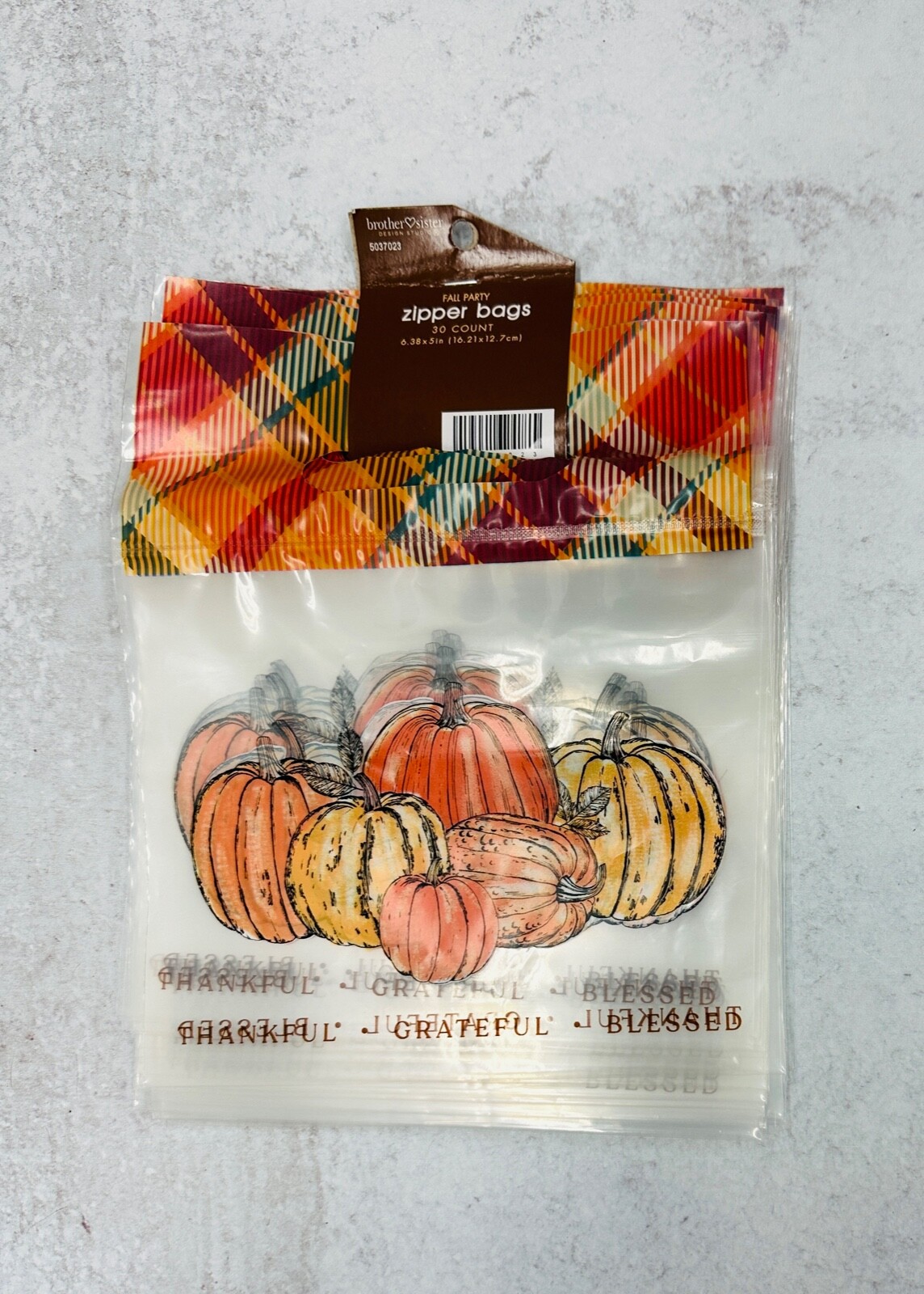Thanksgiving Fall Party Favor Bags Pumpkins 6″x5″ Zipper Close Grateful Blessed