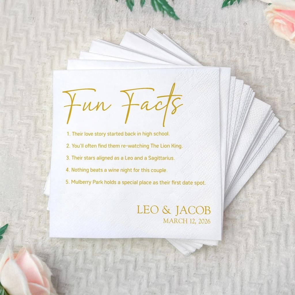 Personalized Wedding Napkins Fun Facts Reception Table Decor SATTNA0708