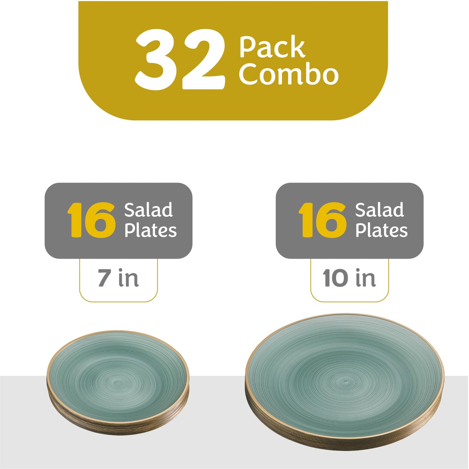 32 Pieces Crystal Design Plastic Plates Combo Pack 7 inch and 10 inch Gold Ri…