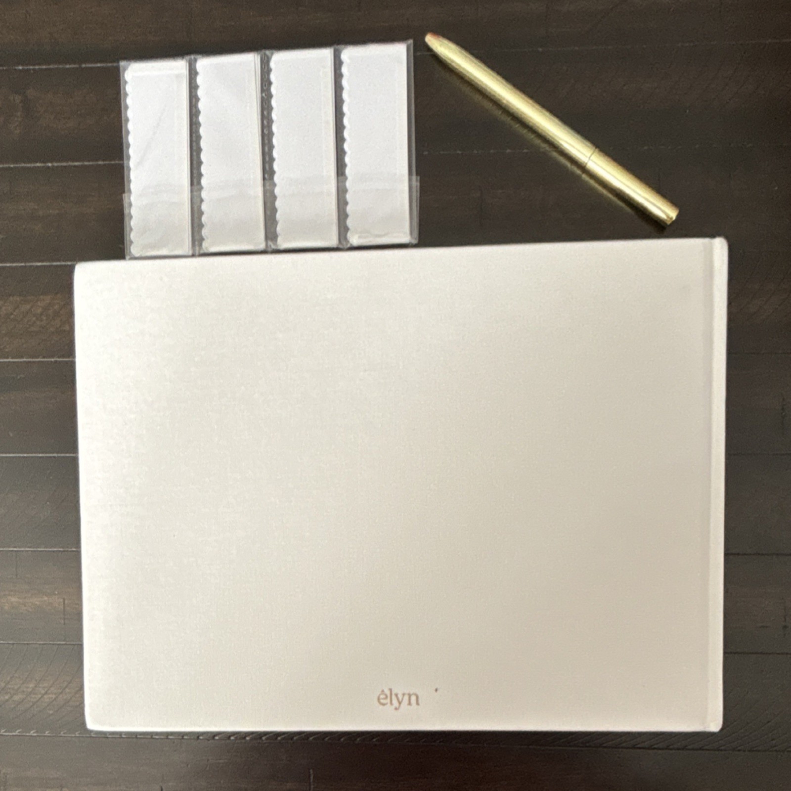 Elyn Contemporary Guest Book White Gold Light Blue with Gold Pen and Accessories