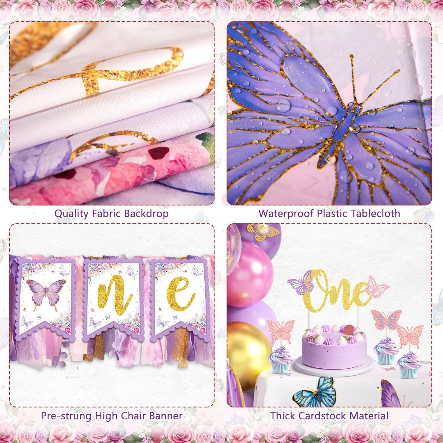 134pcs Purple Butterfly Birthday Decorations for Girl, 1st Birthday Decorations