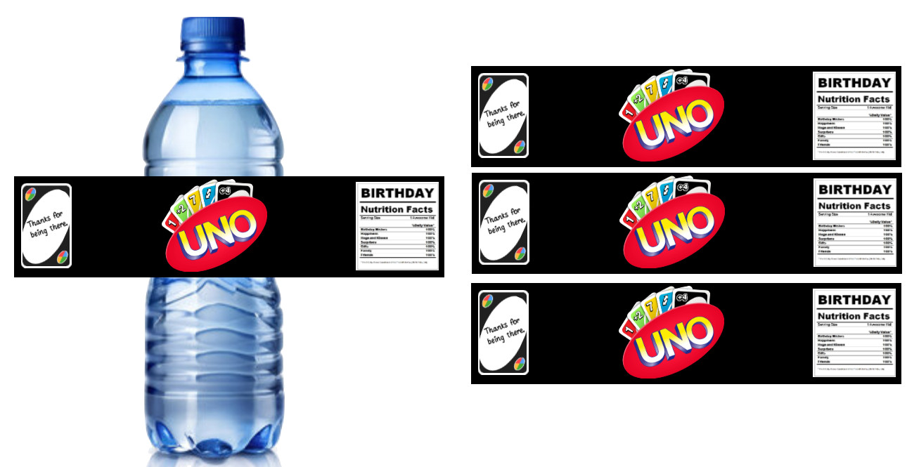 1st Birthday Party Water Bottle Labels, Card Game Design, 8.5 x 2 inches, 12pcs