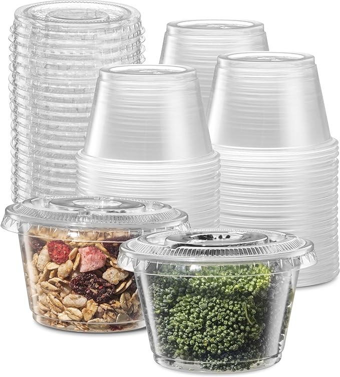 4 oz Clear Diposable Plastic Portion Cups With Lids Small Mini Containers