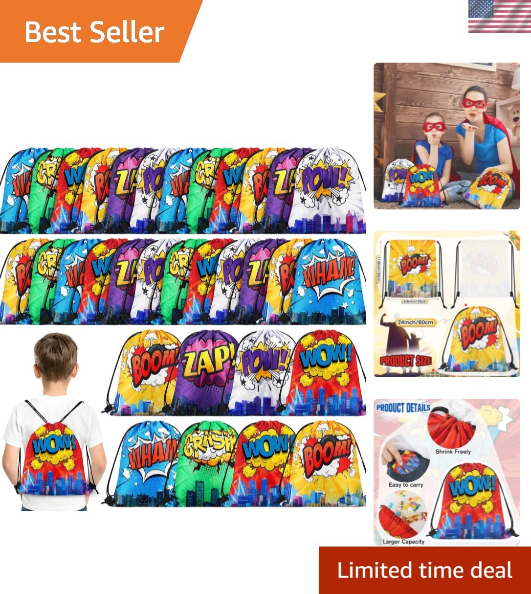Hero Party Favors Bags Comic Heroes Drawstring Backpacks Goodie Candy Gift Ba…