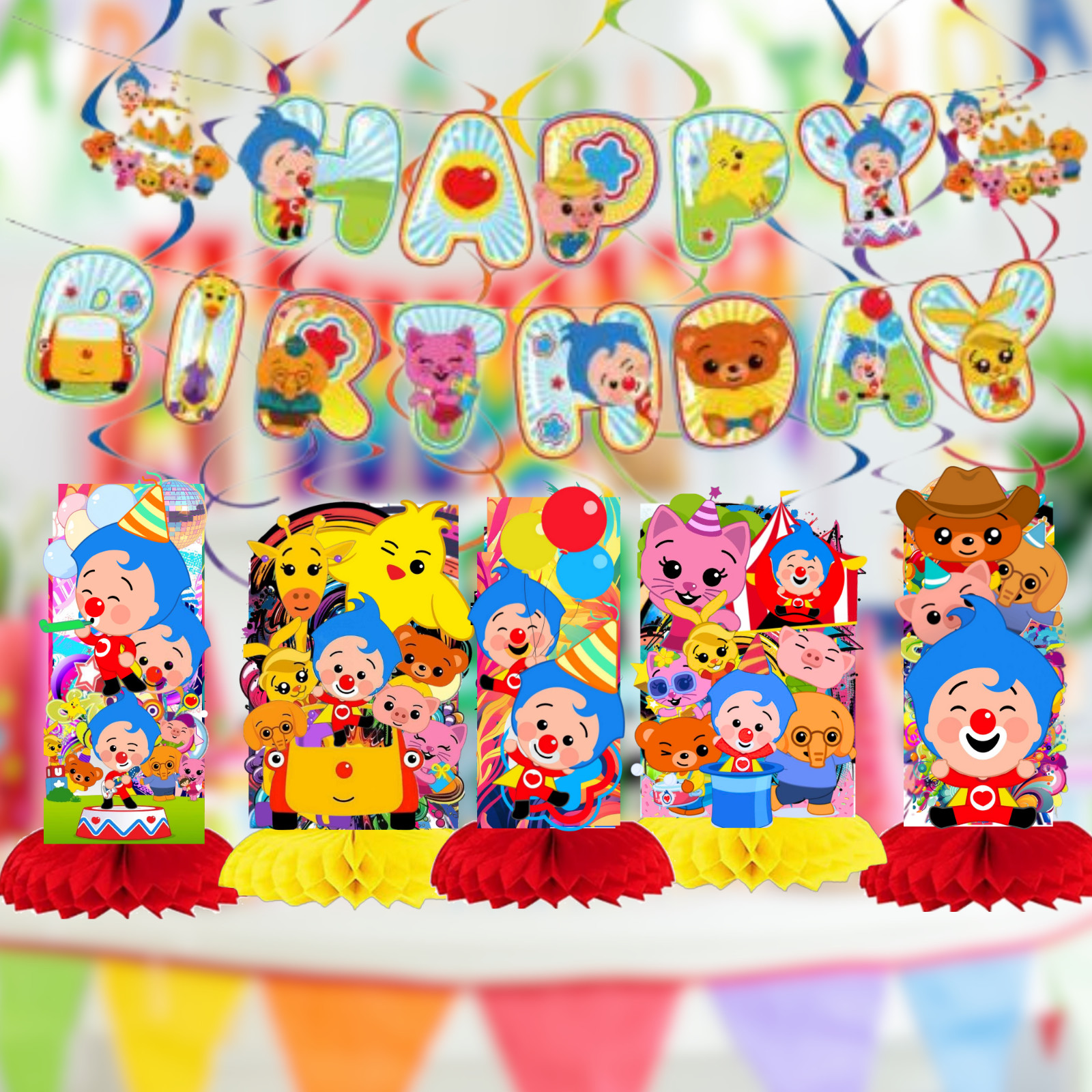 PLIM PLIM PARTY SUPPLIES DECORATION BALLOONS BANNER TABLE COVER THEME CAKE