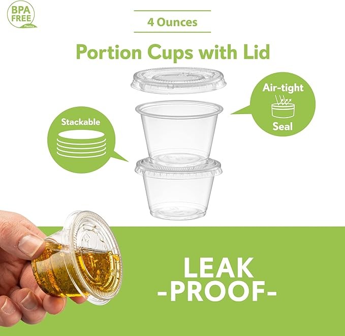 4 oz Clear Diposable Plastic Portion Cups With Lids Small Mini Containers