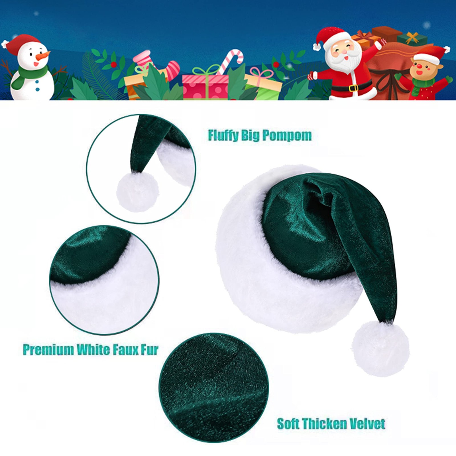 Eoocan Santa Hat, Hat for Kids, Unisex Velvet Comfort 16*10.2 in, Green