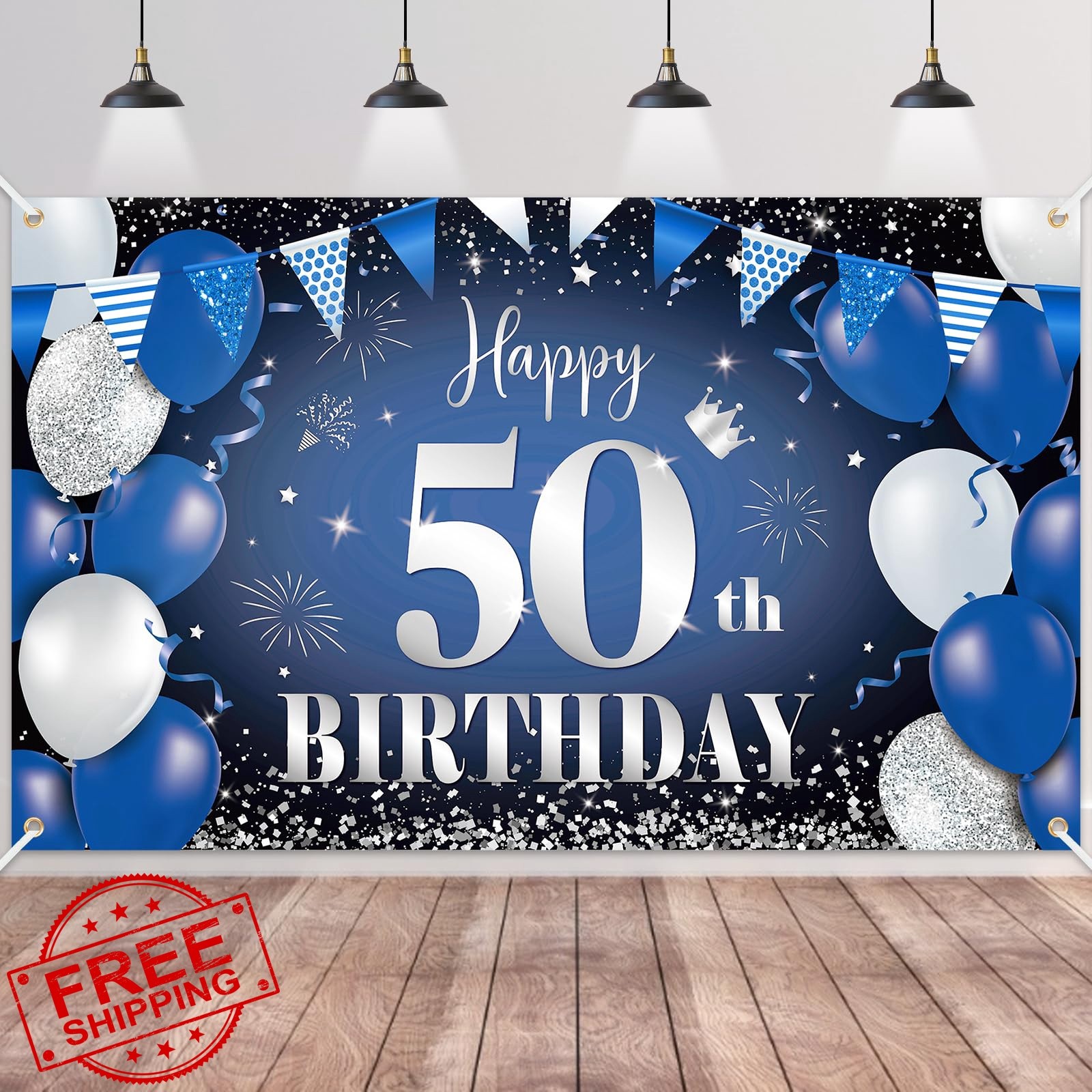 BTZO Blue Black 50th Birthday Banner