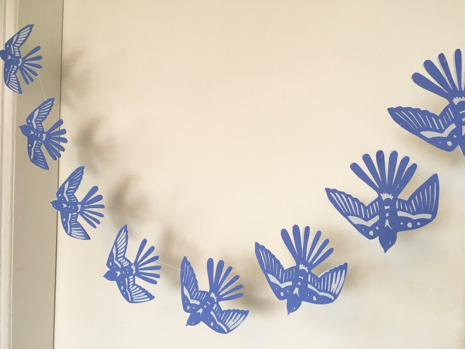 swallow garland, paper birds bunting, blue bird garland, bird hanging decoration