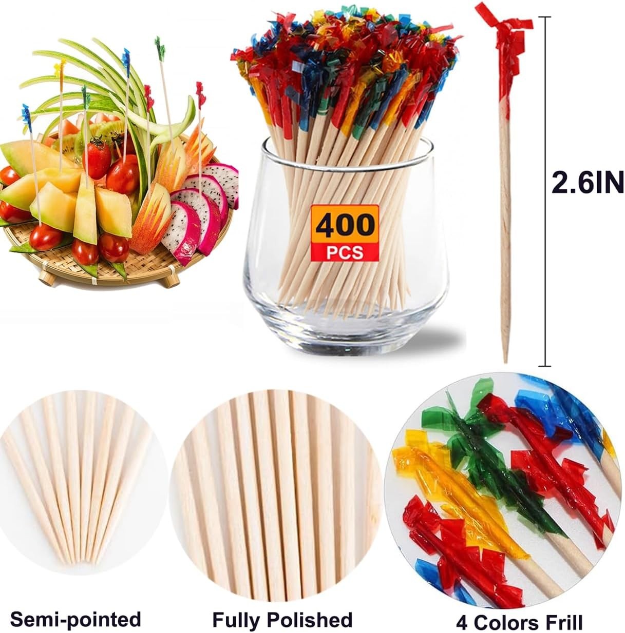 400PCS Fancy Toothpicks for Appetizers, 2.6IN Appetizer Picks for Cocktail Party