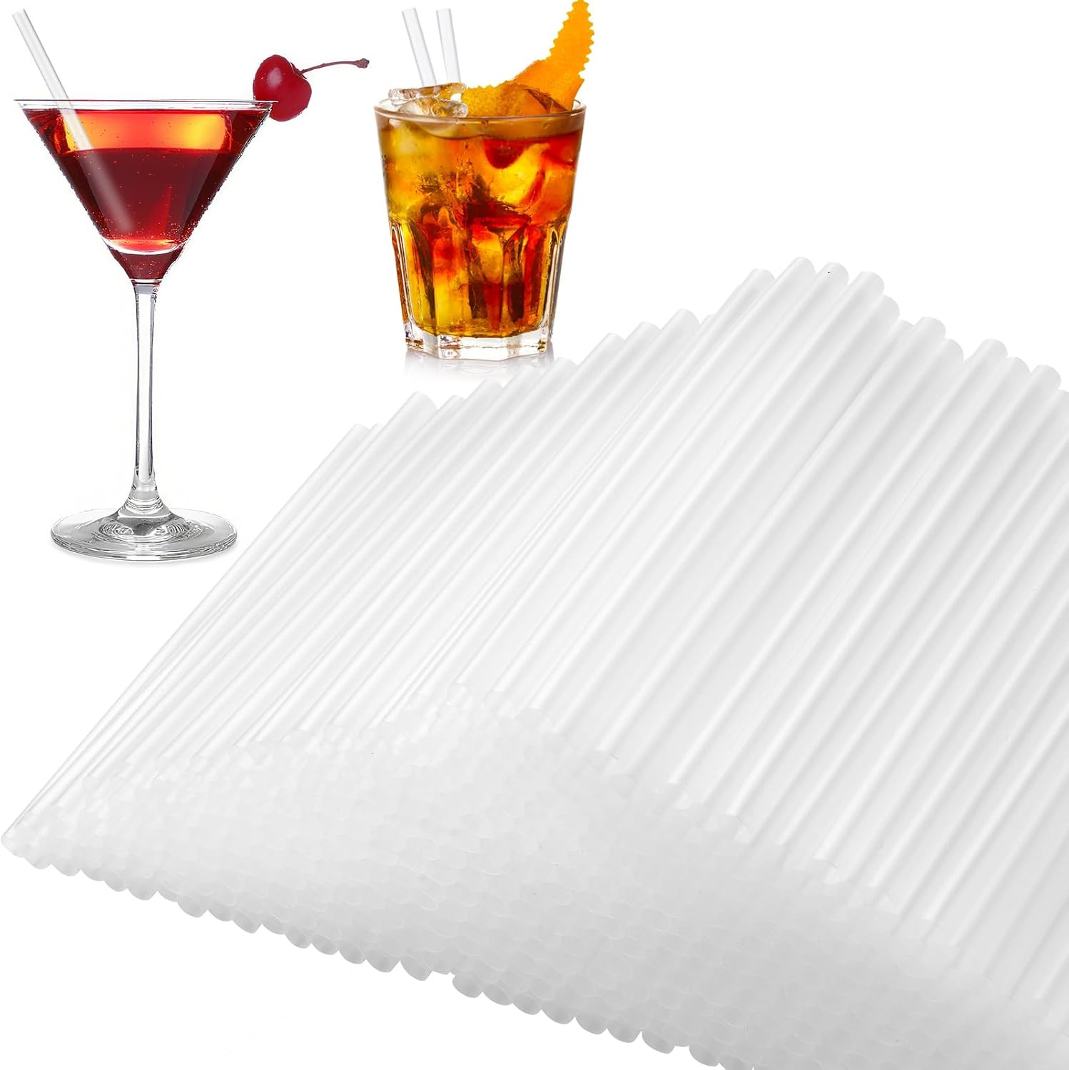 ALINK 500 Pcs 5 Inch Plastic Clear Cocktail Straws, 0.24″ Diameter Disposable Sm