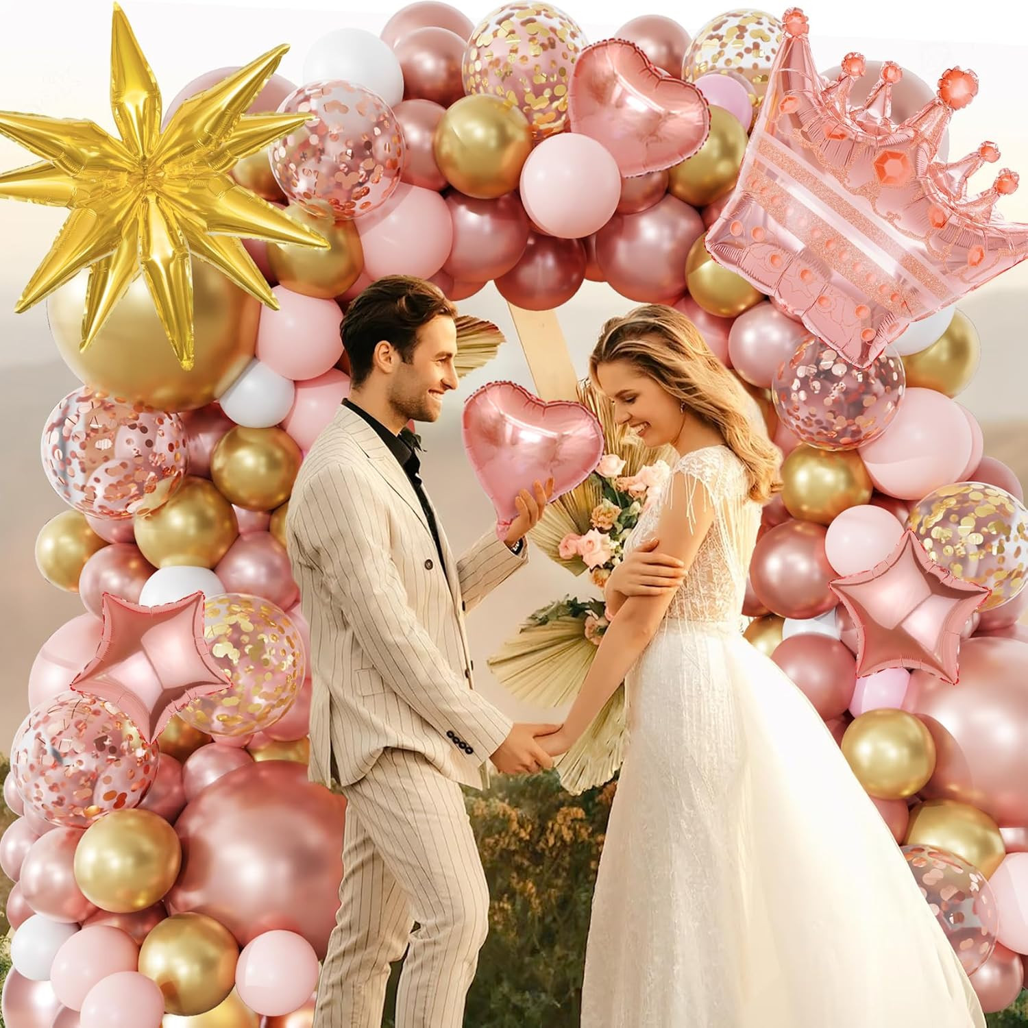 154Pcs Rose Gold Balloons Arch Garland Kit, Bachelorette Pink and Gold Confetti