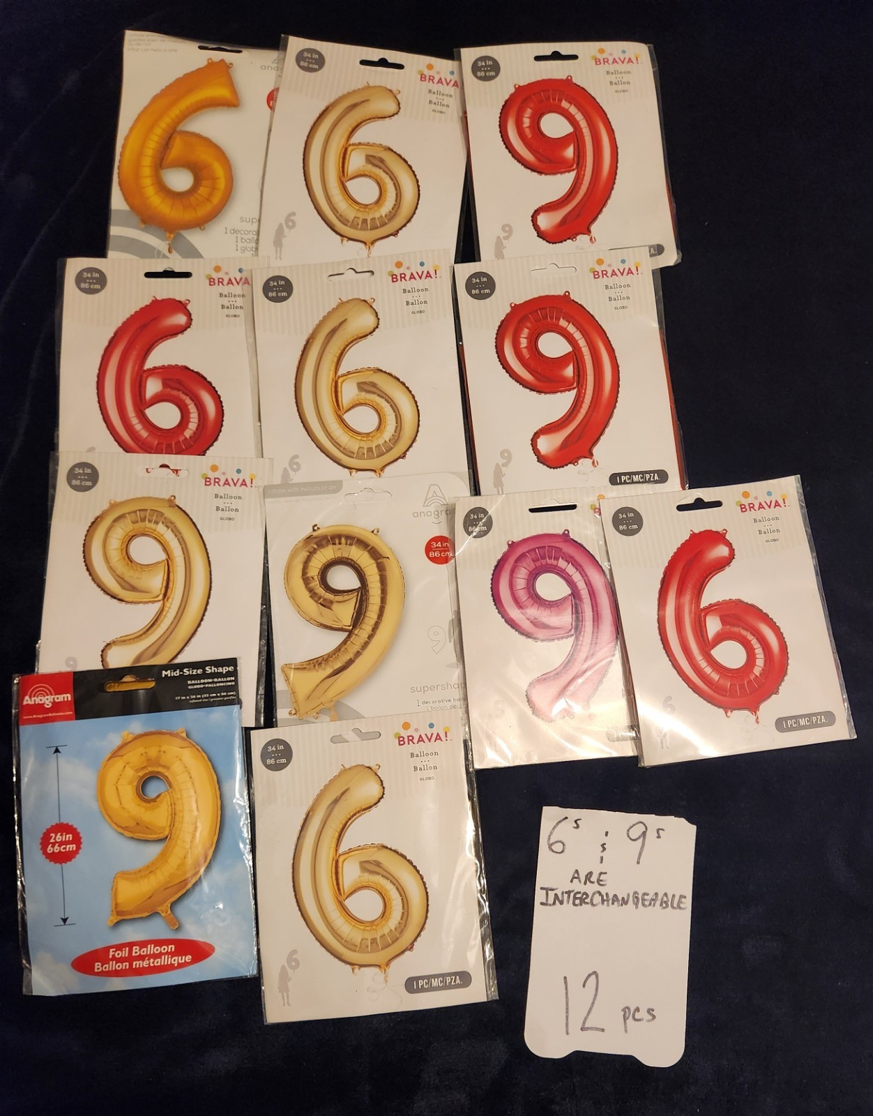 Lot of 370 Jumbo Foil Balloons Assorted Numbers Party Birthday Bulk *see Photos