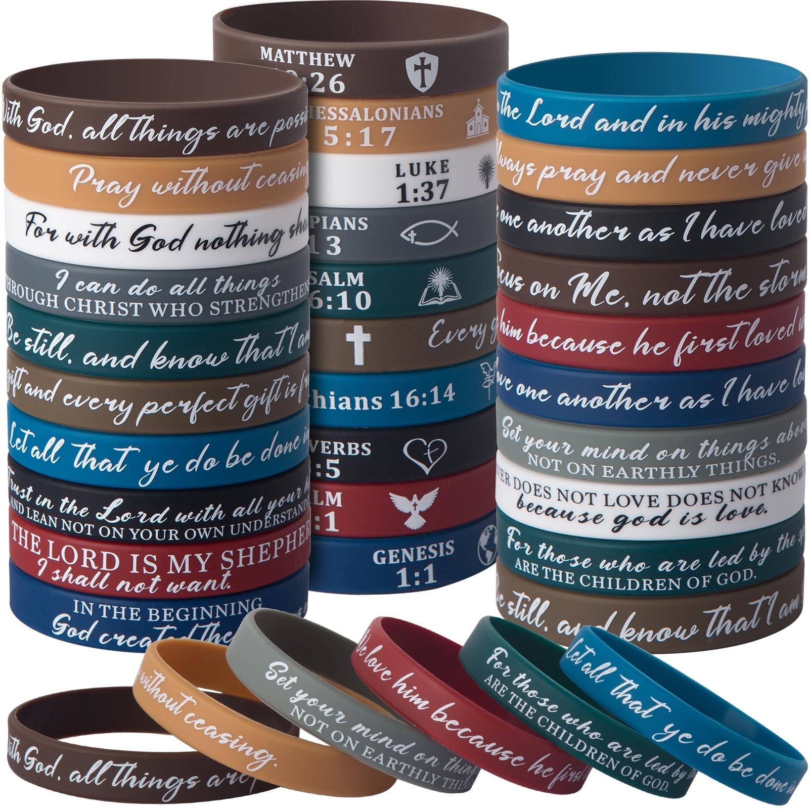 （20-pack Bible Verse Silicone Bracelets – Bulk Scripture Silicone Wristbands …