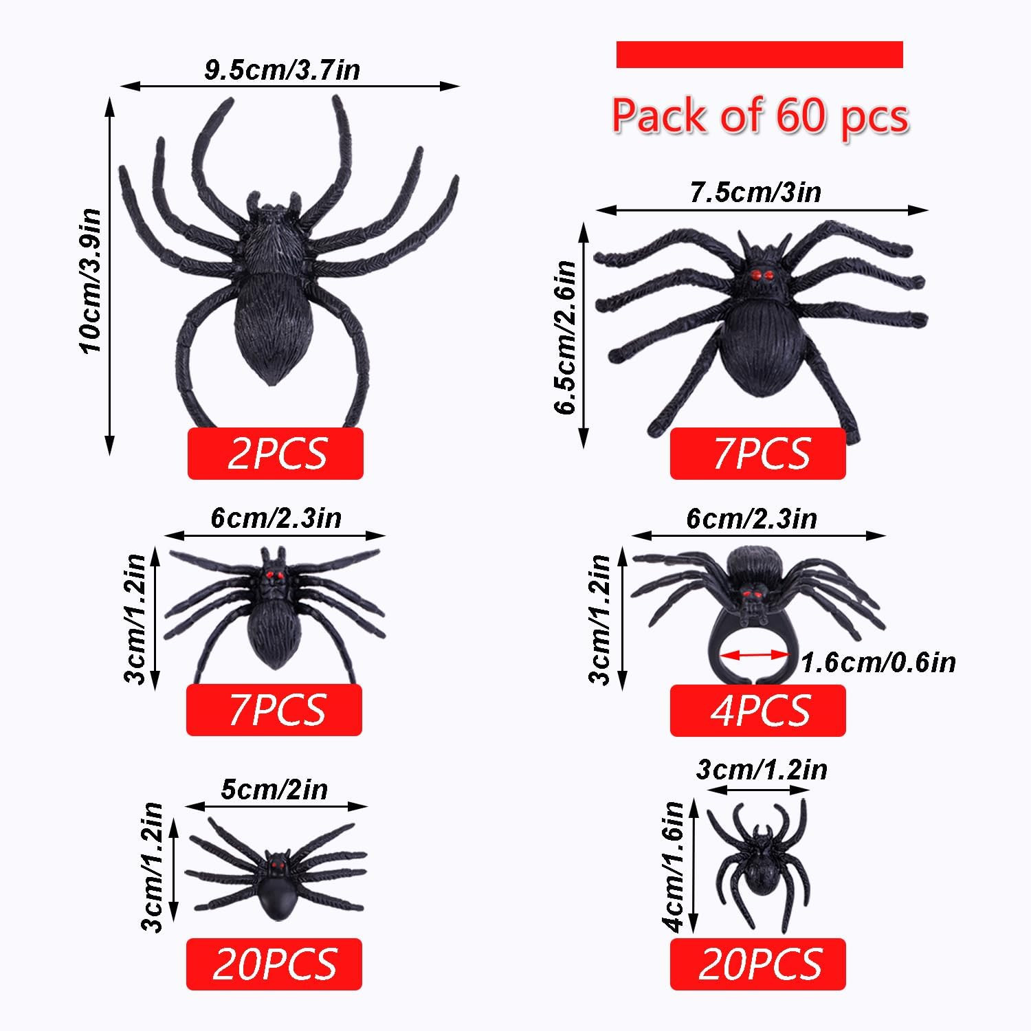 JIALWEN 60 Pieces Realistic Plastic Spiders Black Fake Spider Toys and Spider Ri