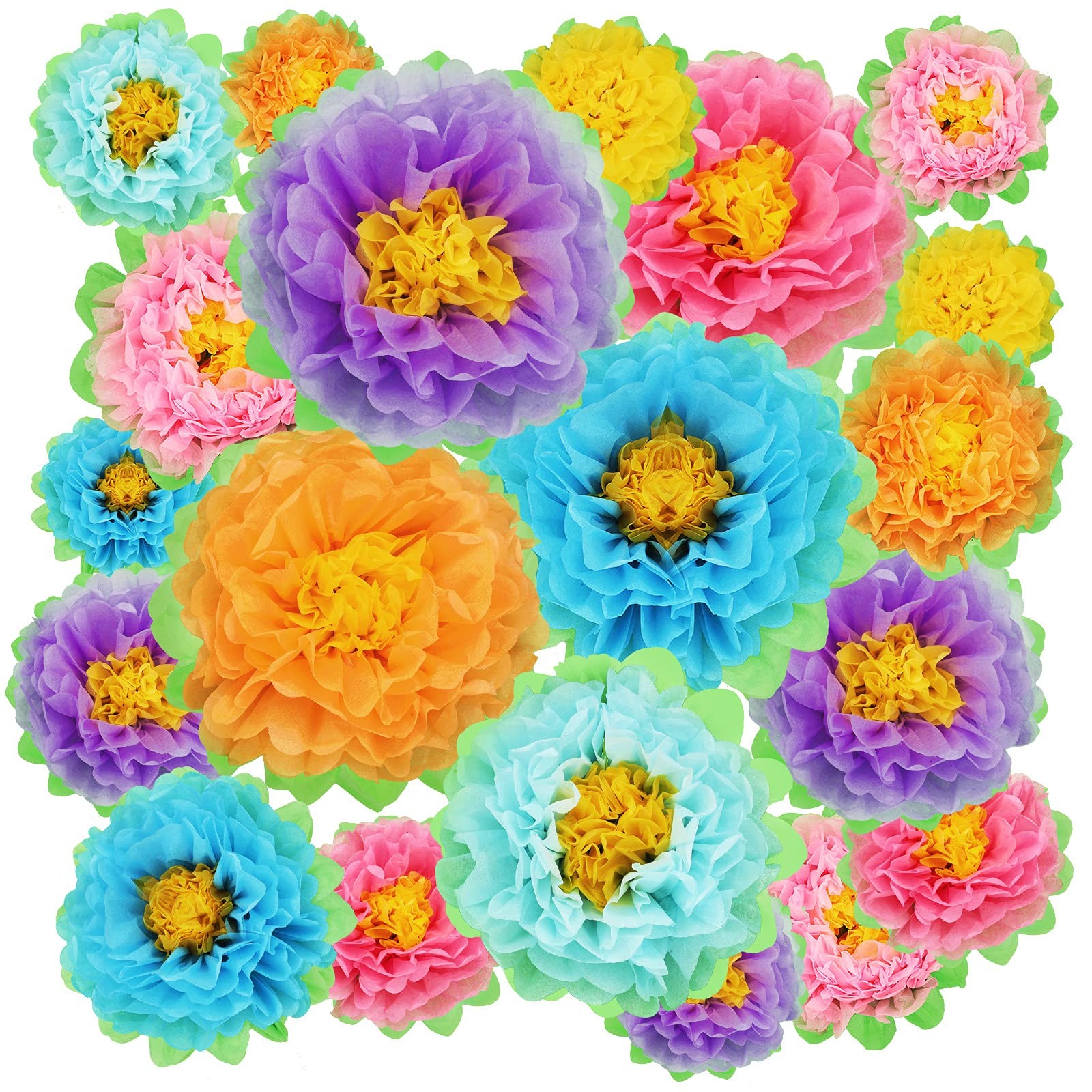 18 PCS Large Colorful Mexican Fiesta Tissue Paper Flowers Pom Backdrop Decor