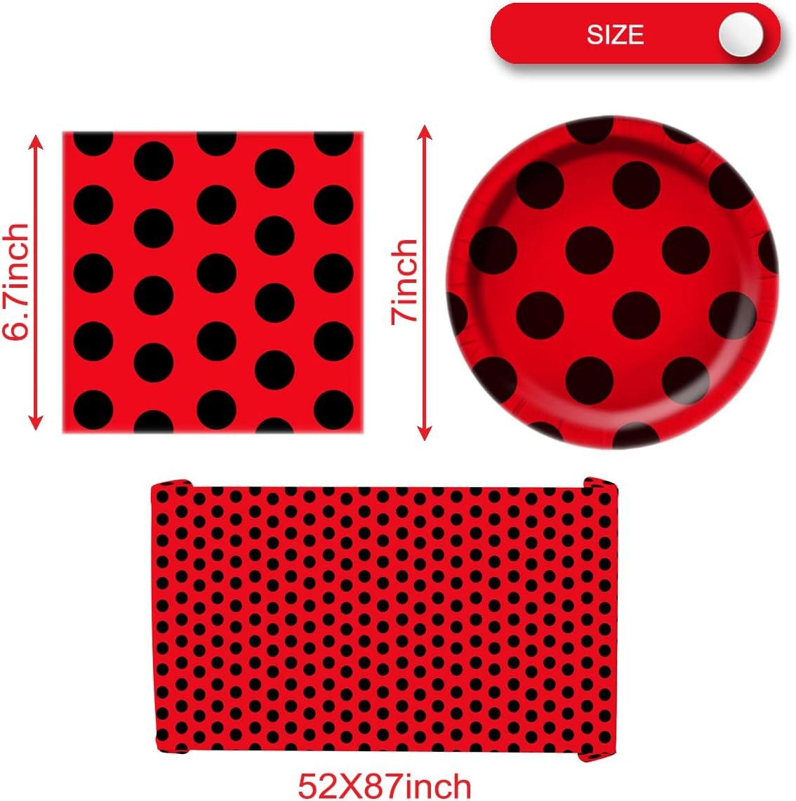 Ladybug Party Tableware Sets,20 Plates and 20 Napkins Red, Black