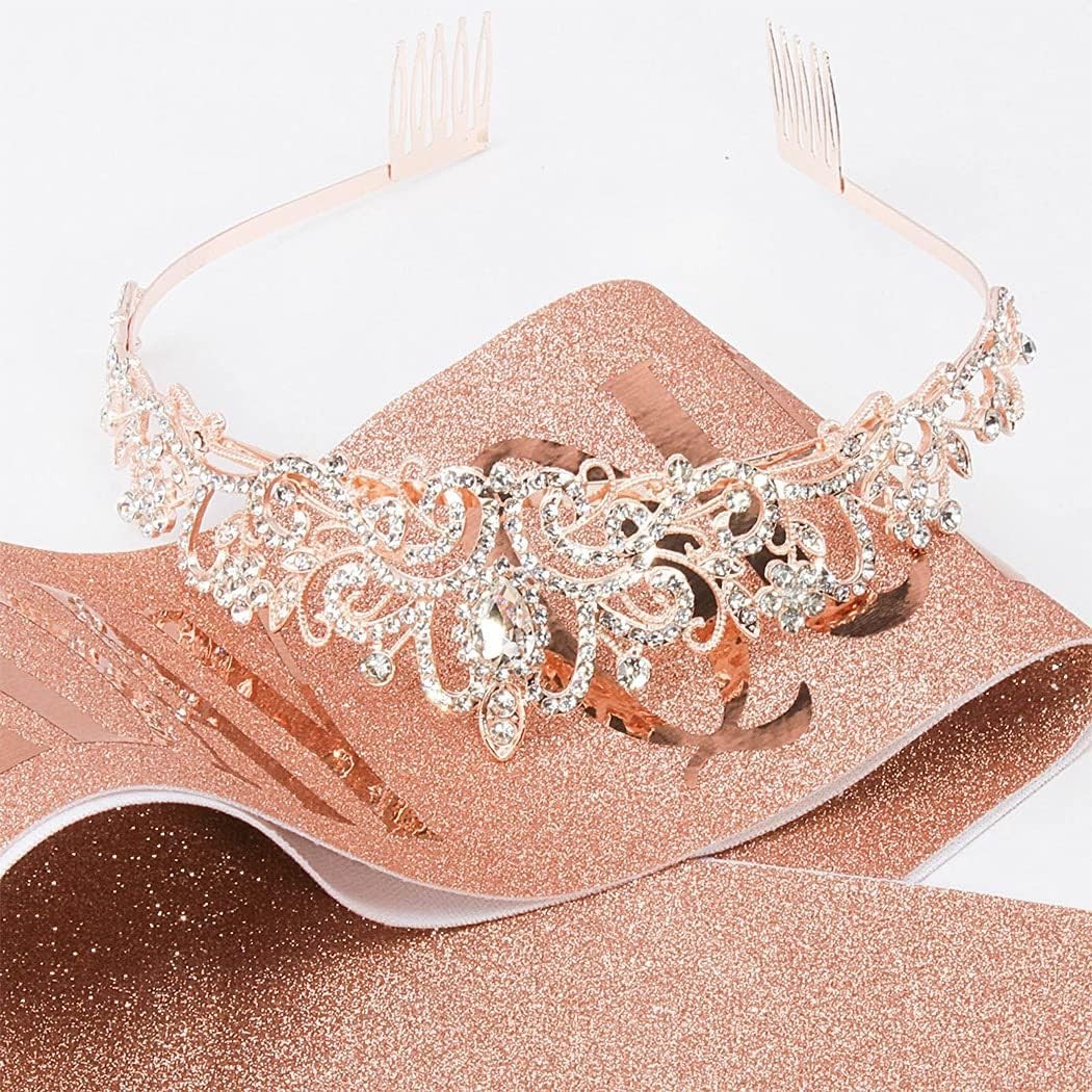 Elegant Rose Gold Birthday Sash and Tiara Set – Perfect for The Birthday Queen