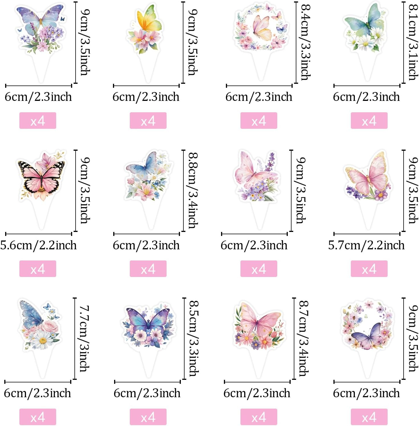 48 Pcs Butterfly Cupcake Toppers Butterfly Cake Decorations
