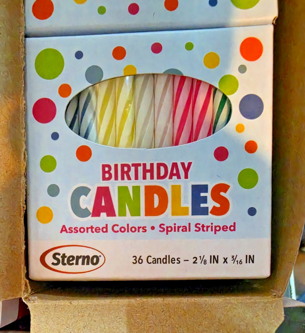 Sterno Multi-Color Spiral Stripe Wax Birthday Candles 2-1/8″ H – 144 boxes of 12
