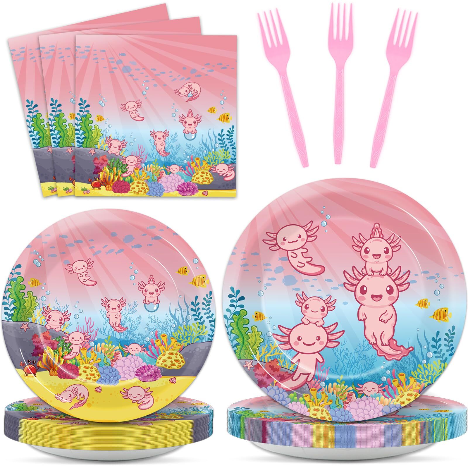 96pcs Pink Axolotl Plates and Napkins Party Supplies Reptile Animals Tablewar…