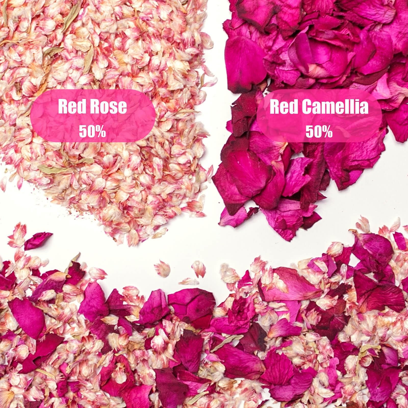 Oning 50 Pack Real Dried Rose Flower Petals Confetti Dried Mix Red Rose Begonia