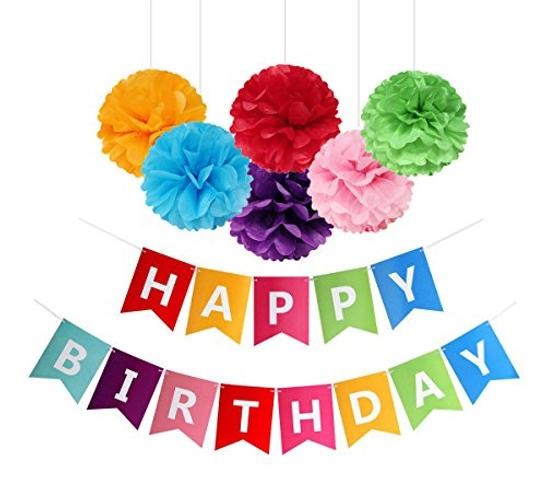 Fecedy Colorful Happy Birthday Banner Bunting Pre-Strung No DIY for Multi