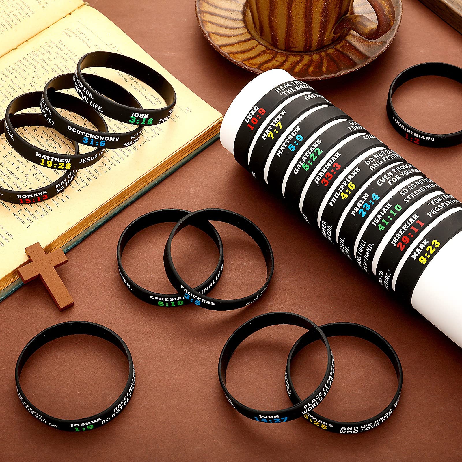 100 Pcs Bible Verse Bracelets Christian Scripture Bracelets Bulk Rubber Religiou